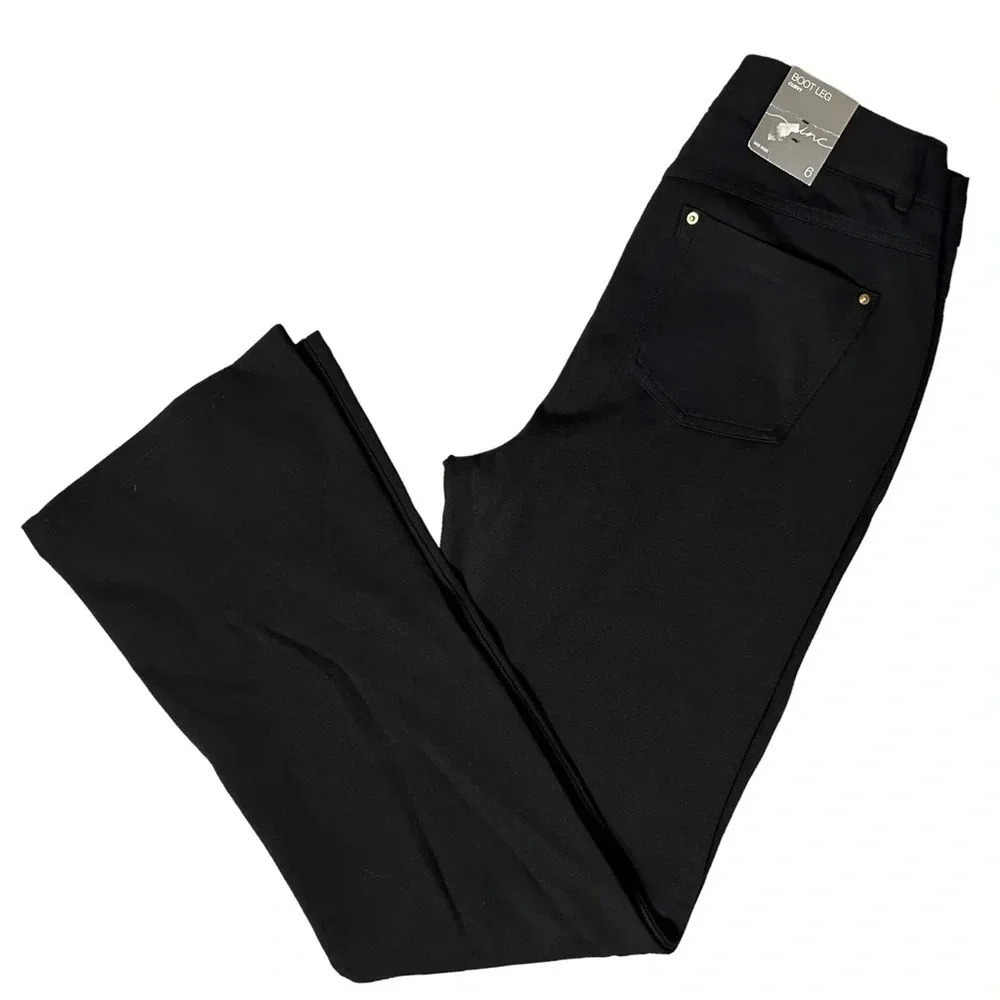 INC International Concepts Bootcut Pants 6 Deep Black Curvy Fit Mid Rise Stretch